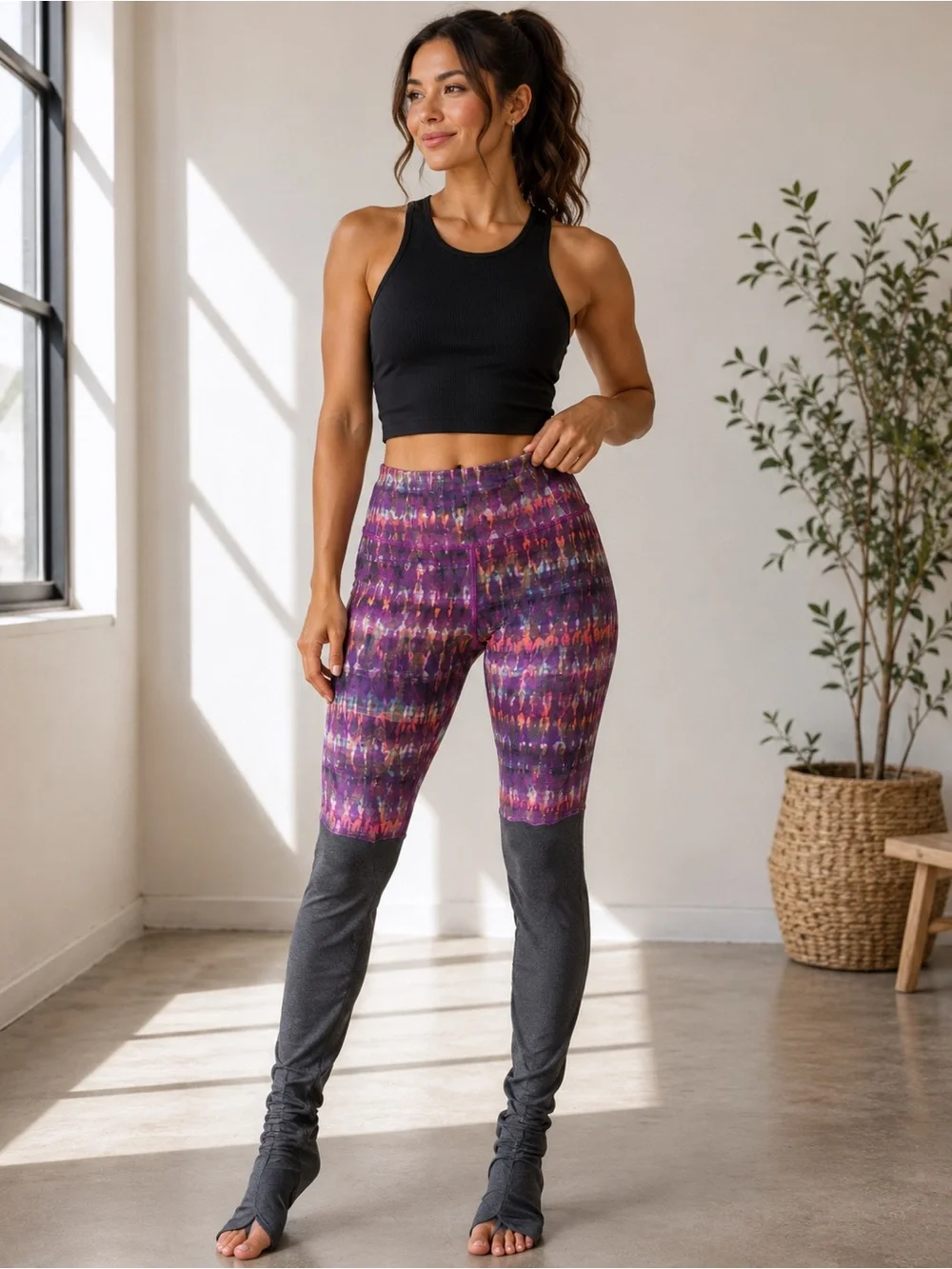 Alo Yoga Purple Print Goddess Leggings Leg Warmers Yoga Pants XS